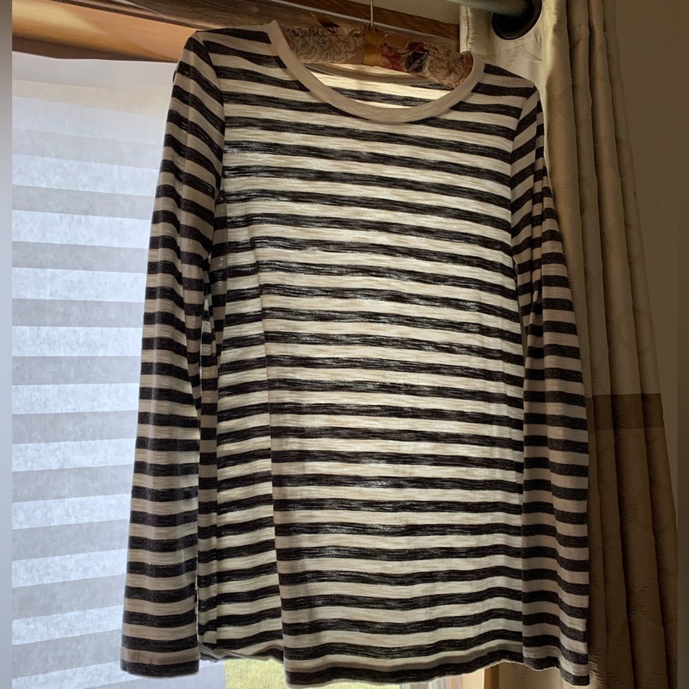 Sonoma Goods For Life Striped Everyday Tee S Gray White Long Sleeve - Picture 3 of 9